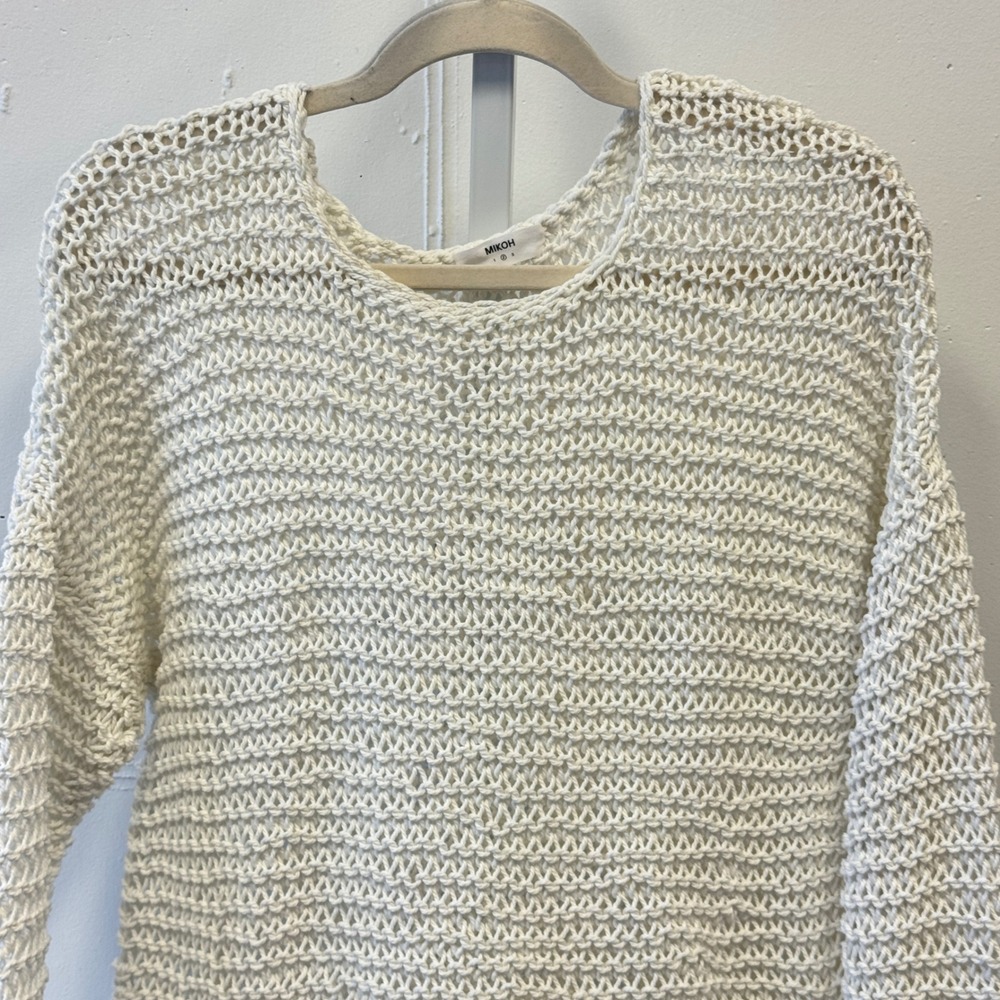 Mikoh Mehetia Top Medium Heavyknit Cotton Oversized Crewneck Sweater Open Knit - Picture 5 of 14